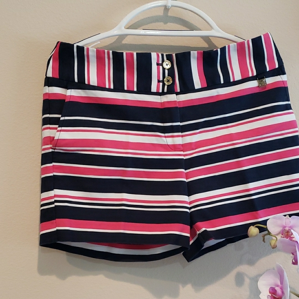 Anne Klein High Waist Pink and Blue Shorts
